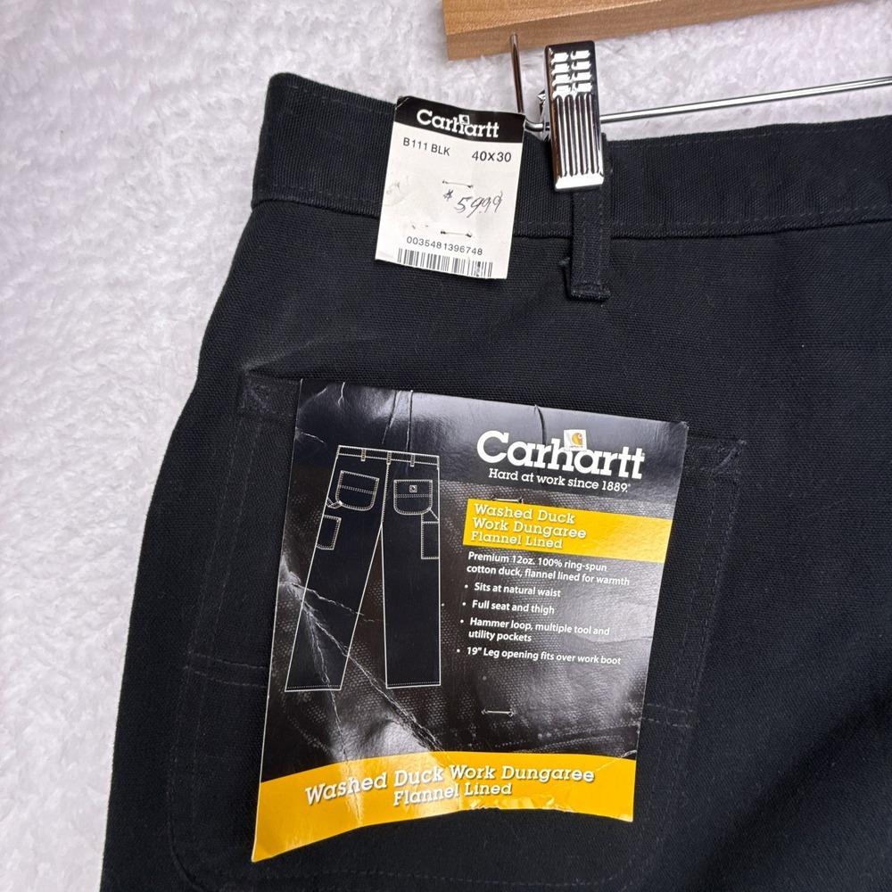 Carhartt Washed Duck Work Dungaree Flannel Lined Pants Mens 40x30 B111 BLK NWT